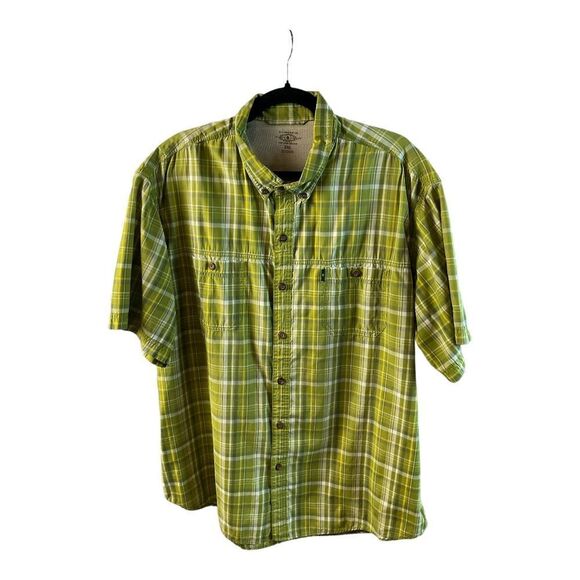 G.H Bass & Co. Men’s 2XL Polyester Cotton Short Sleeve Button Shirt Green Plaid - Picture 2 of 10